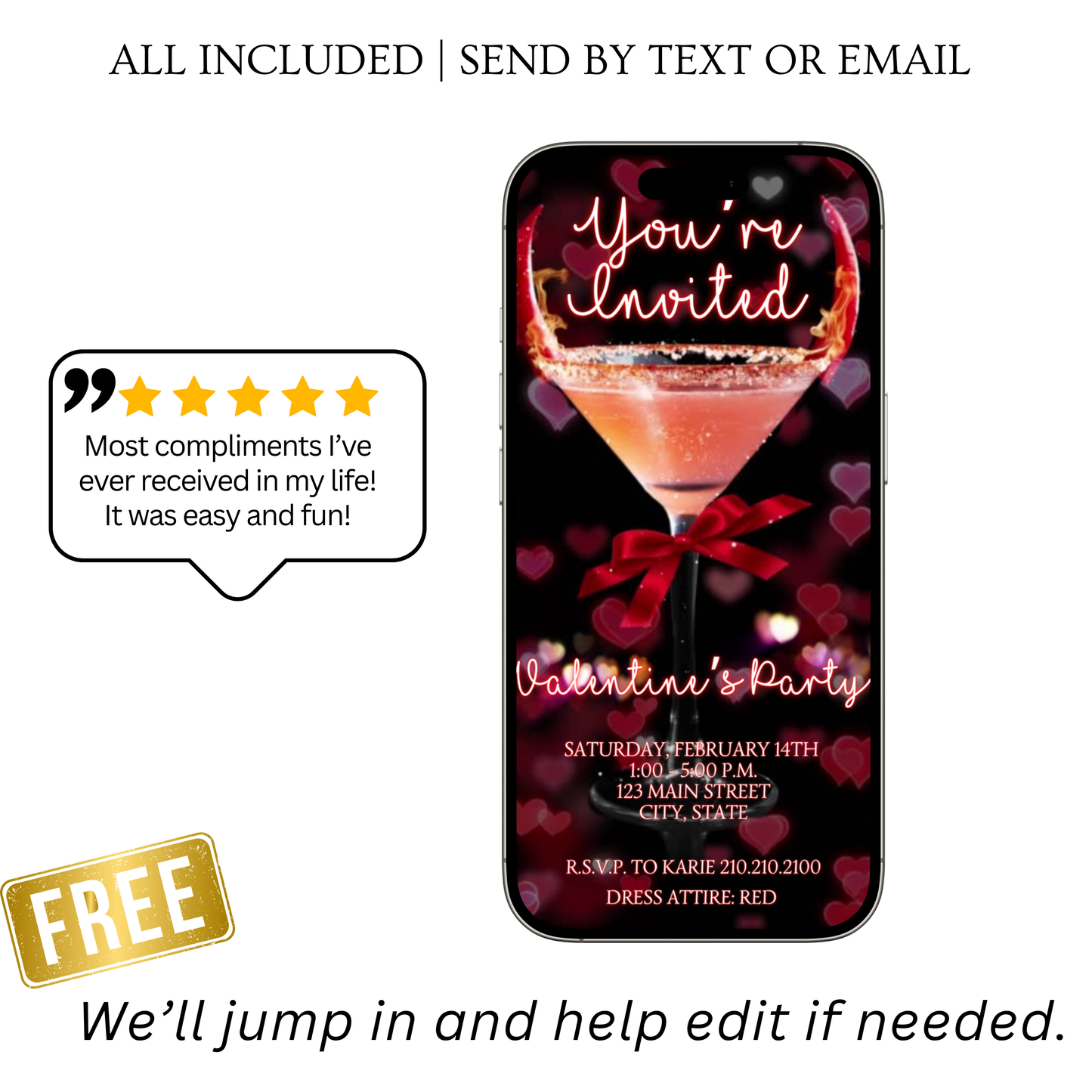 Valentines Cocktail Party Video Invitation | Digital Galentines Day Animated Invite | Editable Canva Evite Template