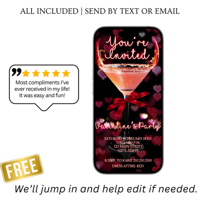 Valentines Cocktail Party Video Invitation | Digital Galentines Day Animated Invite | Editable Canva Evite Template