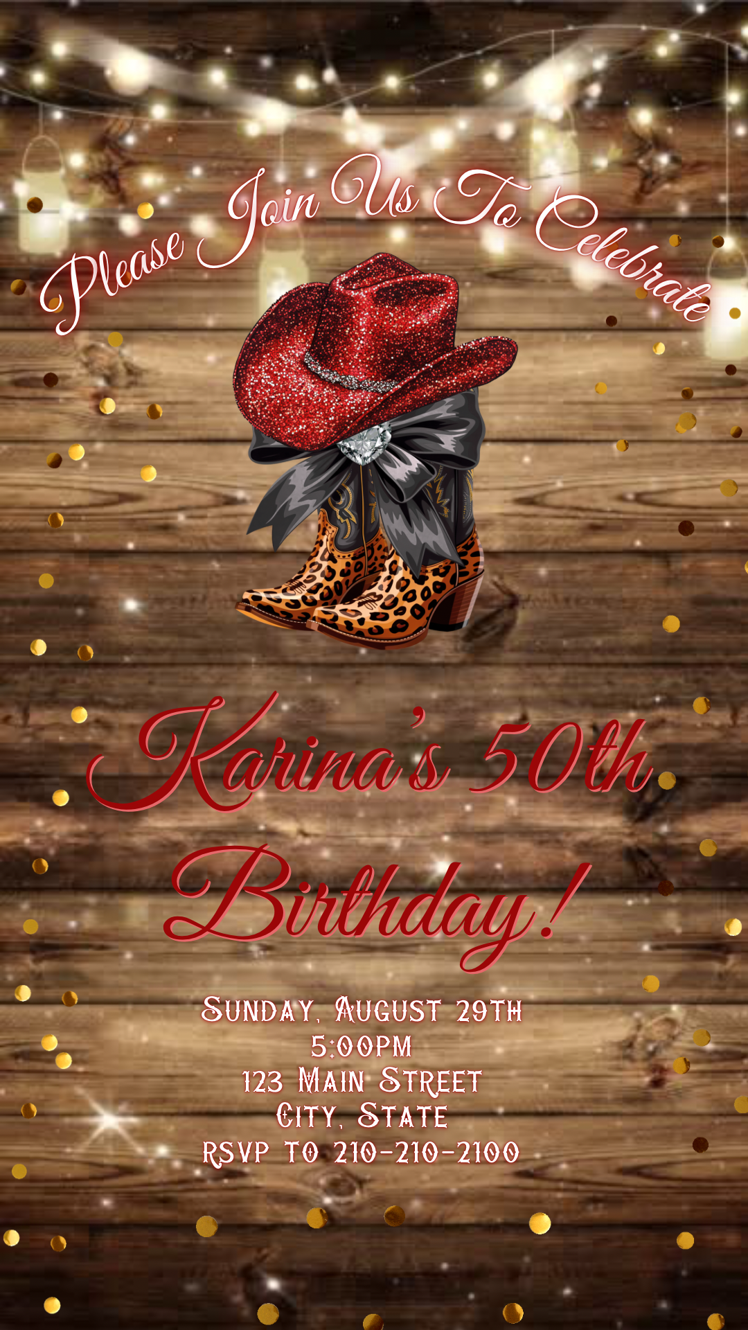 Boots and Bling Video Invitation | Rustic Western Theme Digital Evite | Editable Canva Template