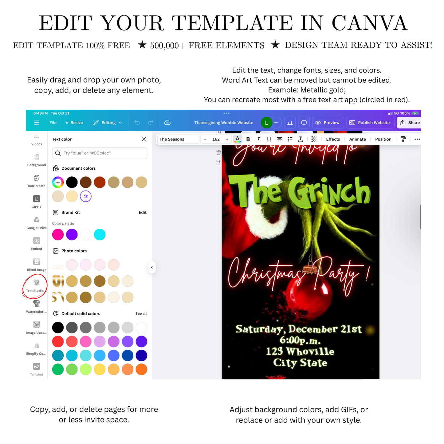 The Grinch Video Invitation | Digital Christmas Invite | Editable Canva Template