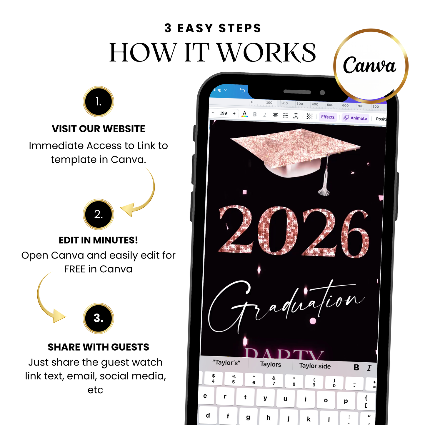 2026 Graduation Video Invitation | Pink Animated Graduation Invite | Editable Canva Template