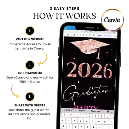 2026 Graduation Video Invitation | Pink Animated Graduation Invite | Editable Canva Template