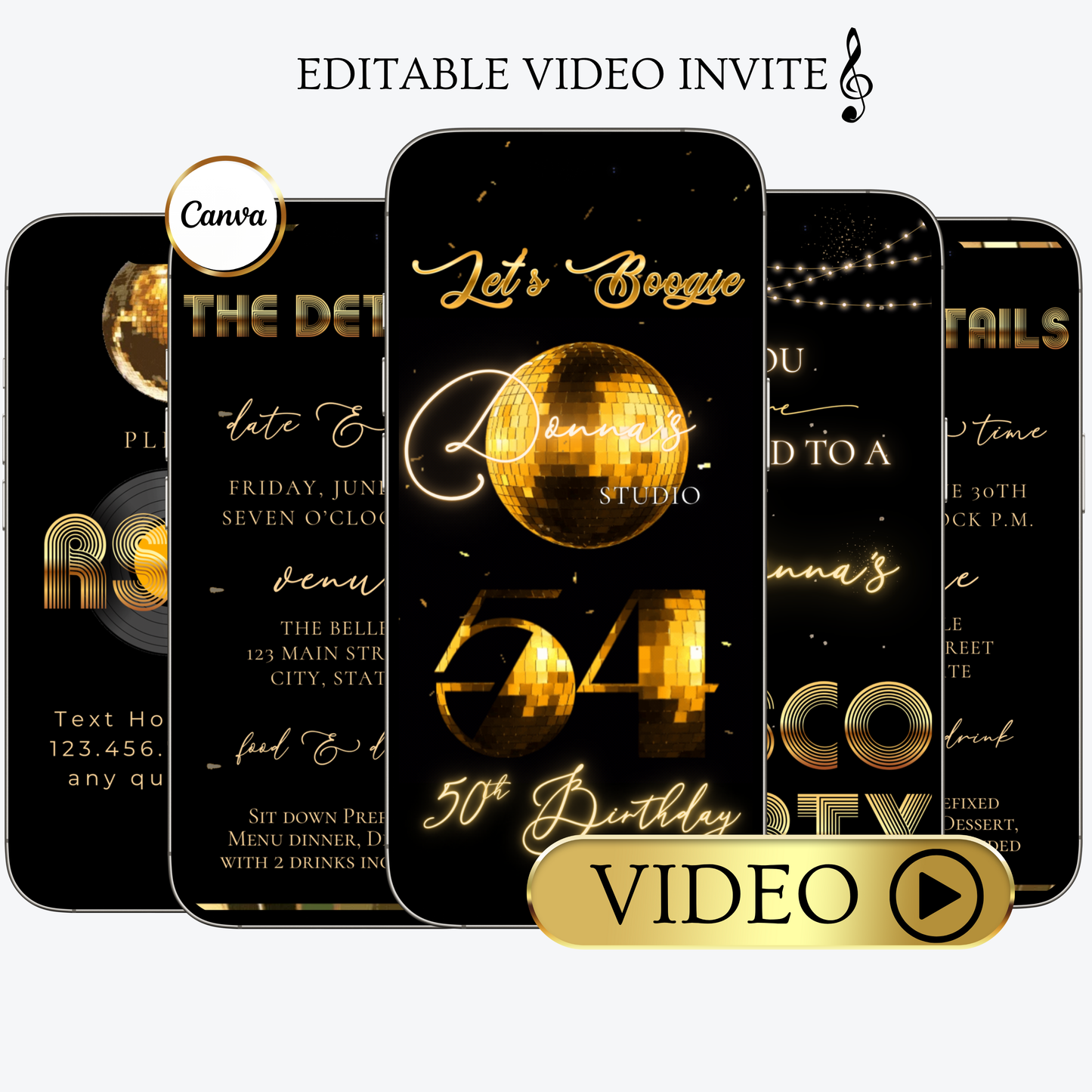 Studio 54 Disco Video Invitation - Disco Ball Studio 54 Birthday Invite