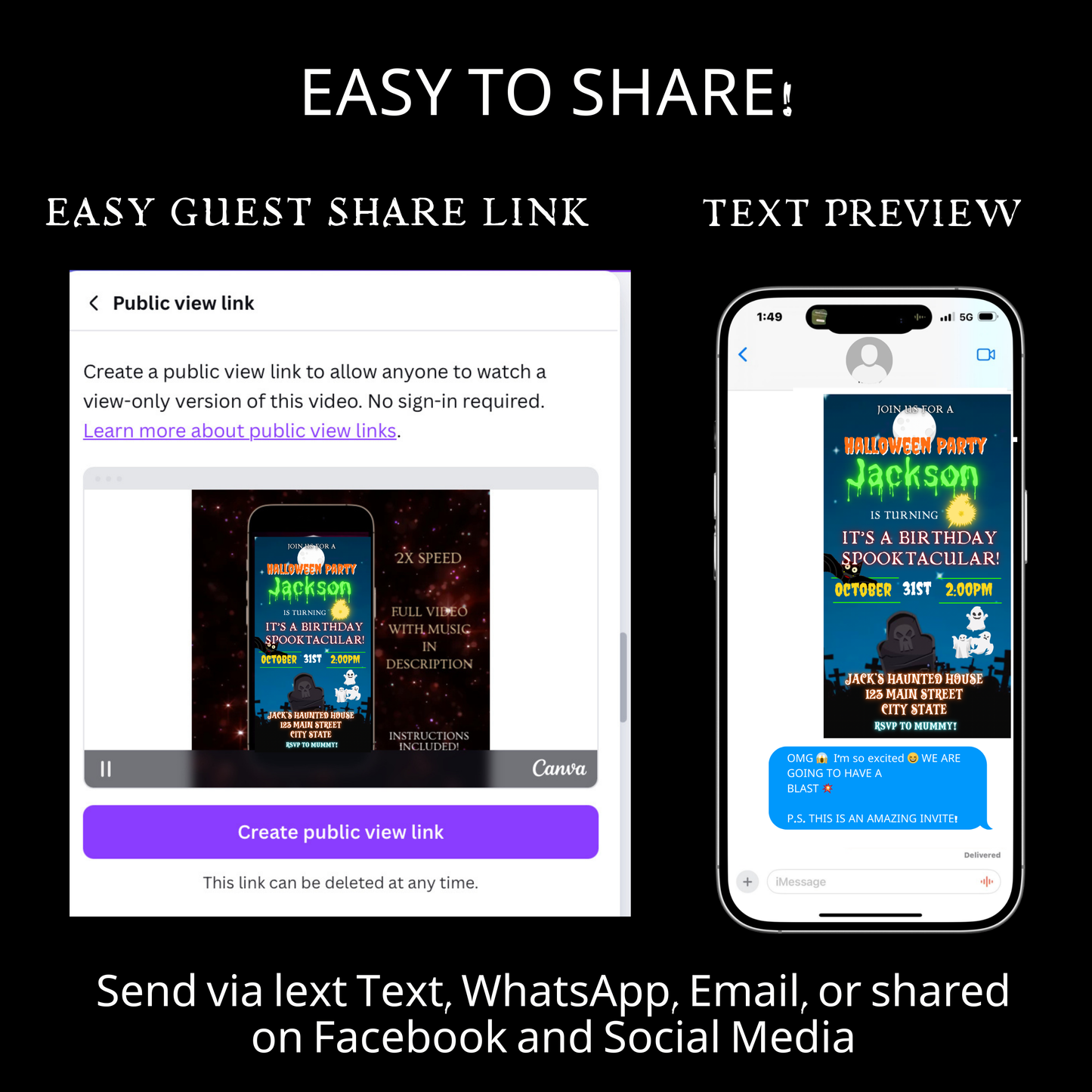 Halloween Video Invitation | Animated Halloween Digital Evite | Editable Canva Invite Template