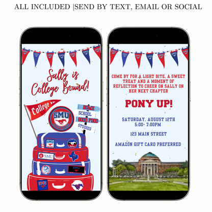 SMU Video Invitation | Animated SMU College Digital Evite | Editable Canva Invite Template