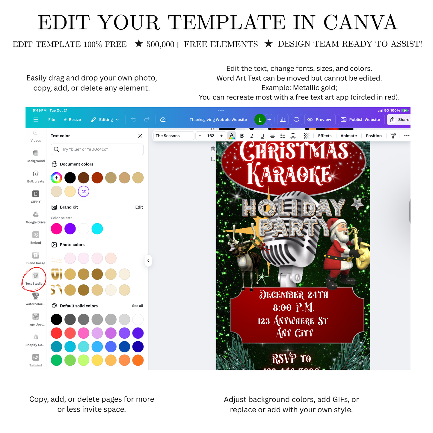 Christmas Karaoke Party Video Invitation | Animated Holiday Party Digital Evite | Editable Canva Invite Template