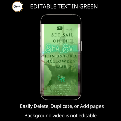 Halloween-Videoeinladung, animierte Einladung mit Geisterschiff-Motiv, bearbeitbare mobile Halloween-Party-Einladung