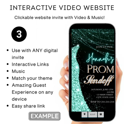 Turquoise Prom Send Off Video Invitation – Editable Canva Animated Invite