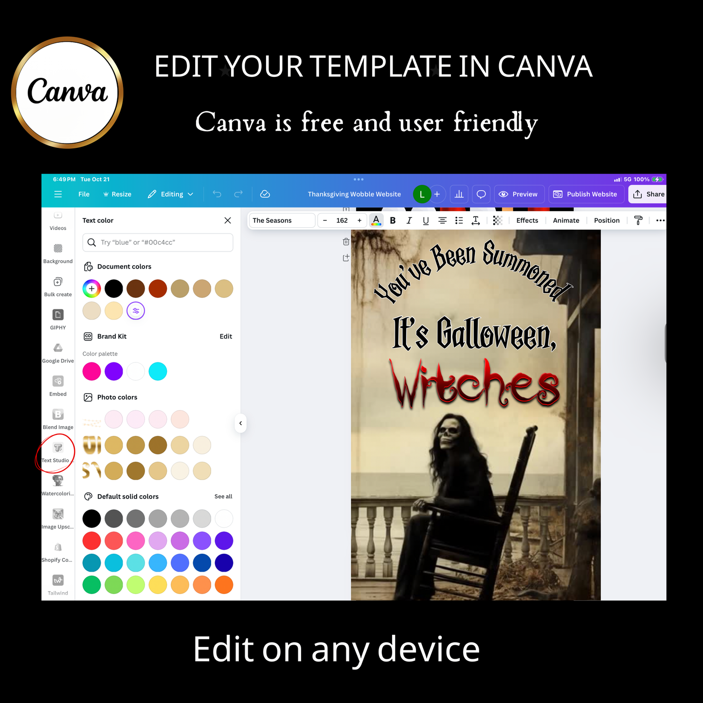 Halloween-Videoeinladung | Animierte digitale Hexen-Einladung | Bearbeitbare Canva-Einladungsvorlage