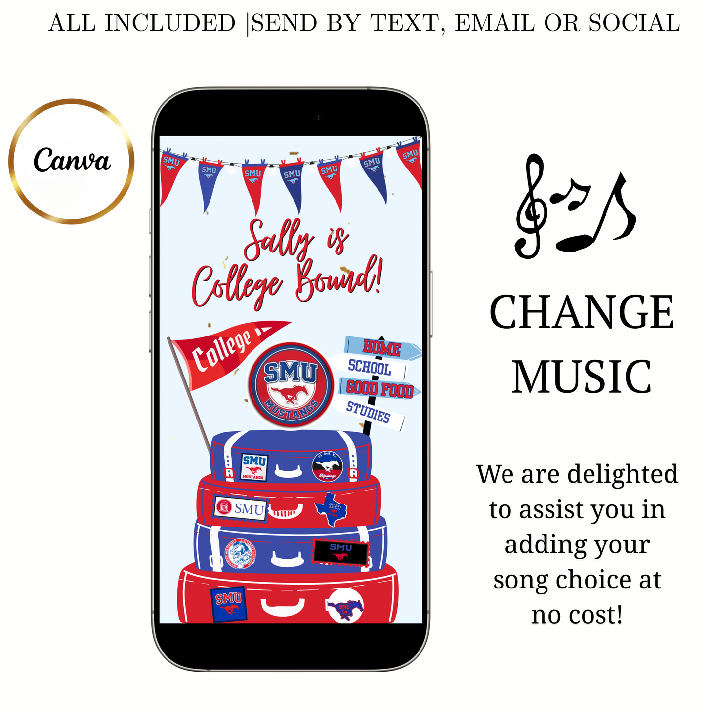 SMU Video Invitation | Animated SMU College Digital Evite | Editable Canva Invite Template
