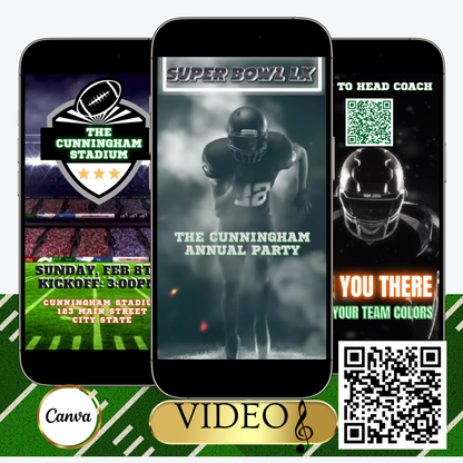 Super Bowl Video Invitation | Digital Football Game Day Invite | Editable Canva Template