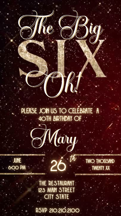 Elegant Six-Oh Video Invite with Champagne Glass & Glam Vibes Download