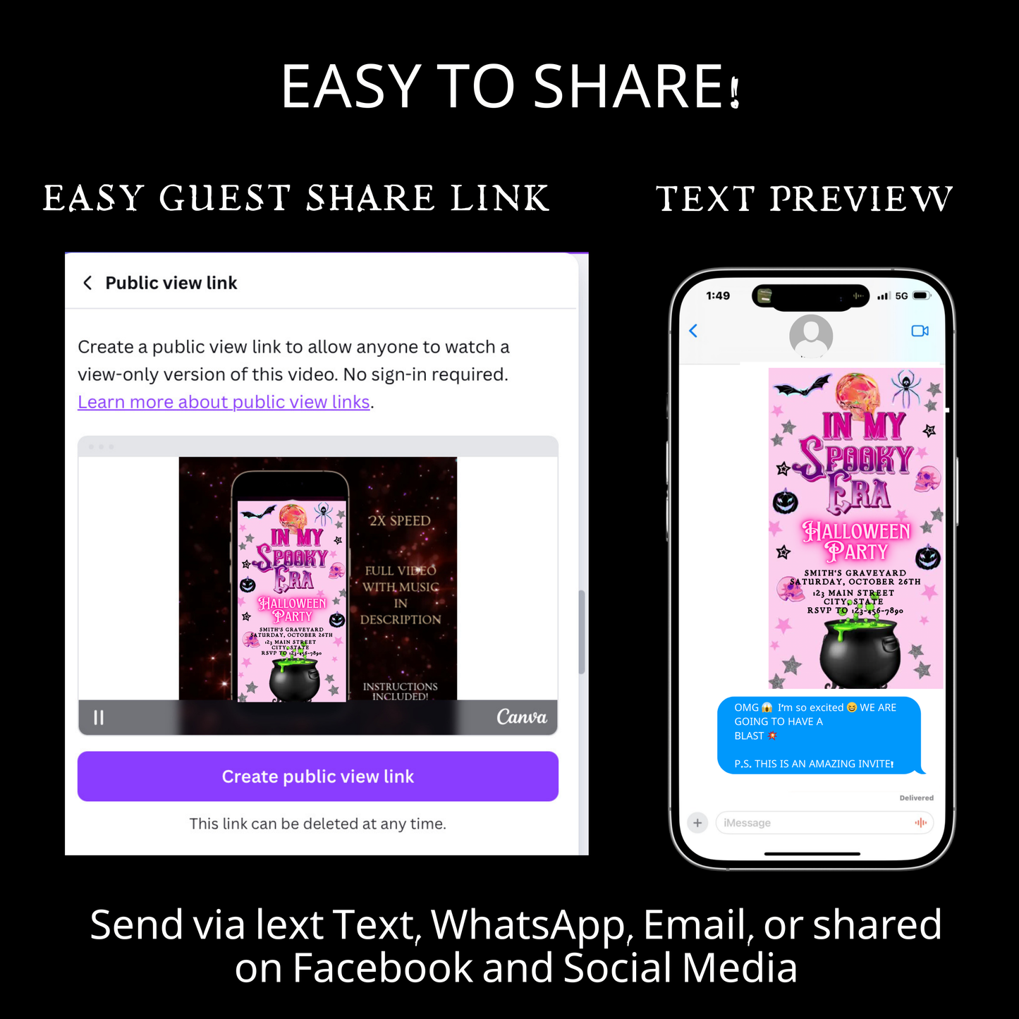 Halloween-Videoeinladung, Pinkfarbene Einladung im Grusel-Stil