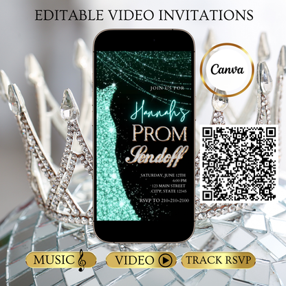 Turquoise Prom Send Off Video Invitation – Editable Canva Animated Invite