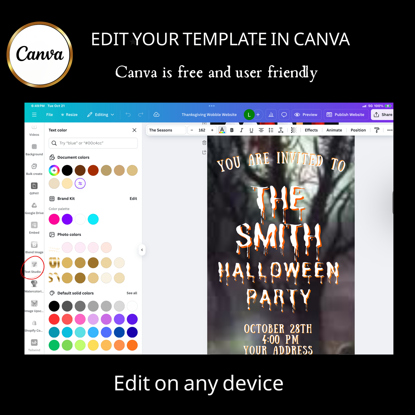 Halloween-Videoeinladung, animierte Einladung zum Spukwald, bearbeitbare mobile Halloween-Party-Einladung