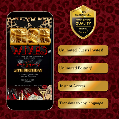 Mob Wife Video | Invitation Glam Mafia Party Invite | Canva Template