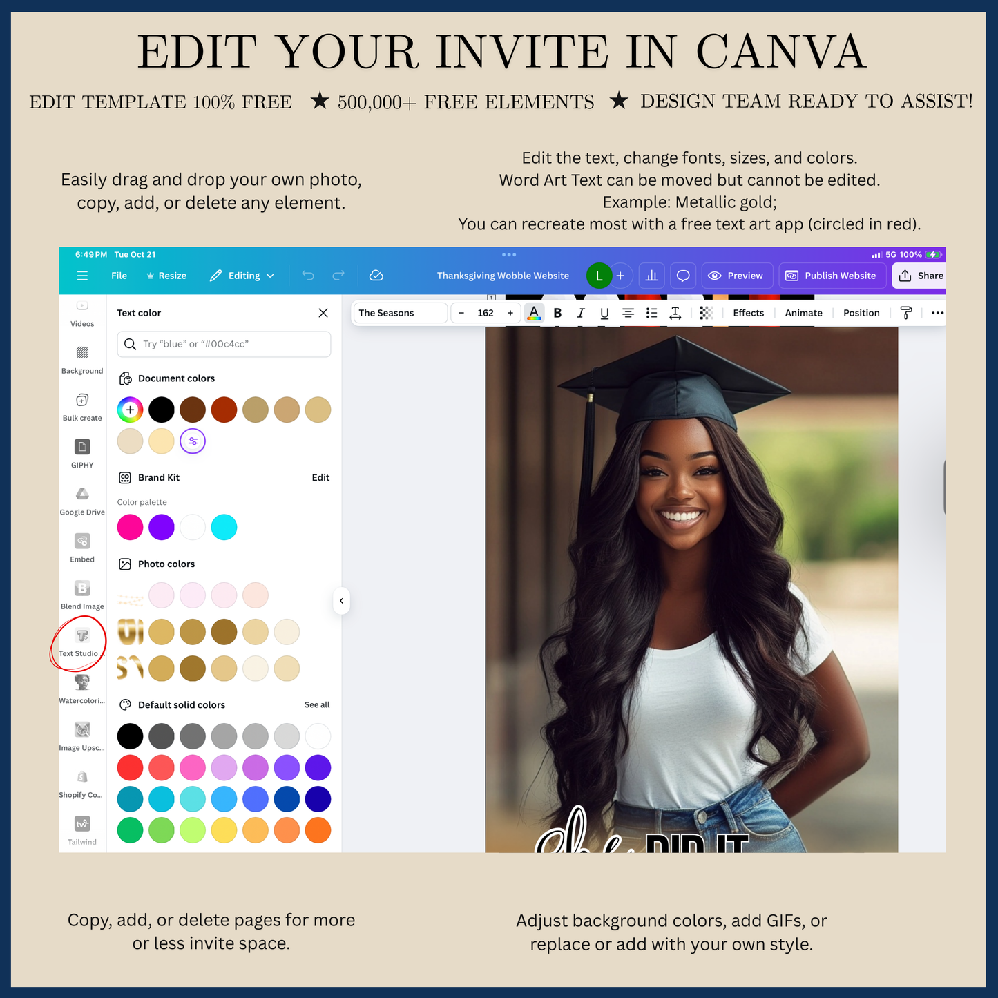 Gold Graduation Party Video Invitation | Digital Graduation Announcement Invite | Editable Canva Evite Template