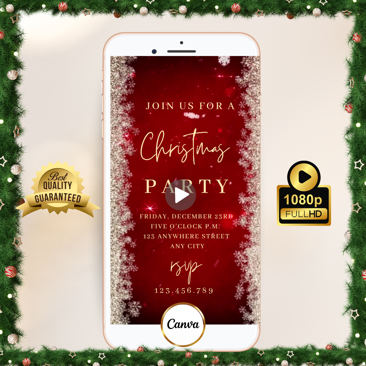 Editable Snowflake Video Invitation Template | Mobile Animated Christmas Invite | Canva Evite Download – Hostessy