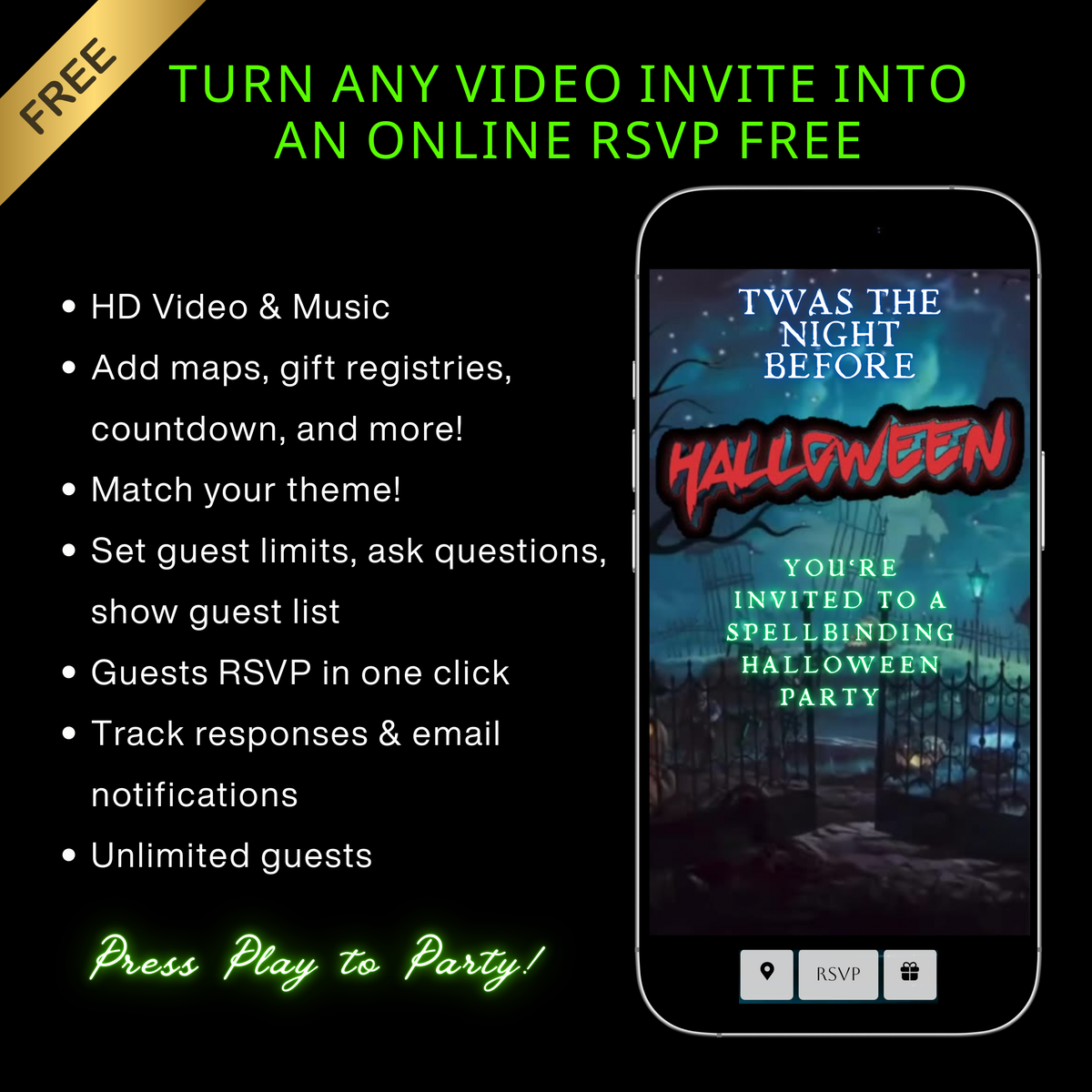 Halloween Video Invitation | Animated Halloween Digital Evite | Editable Canva Invite Template