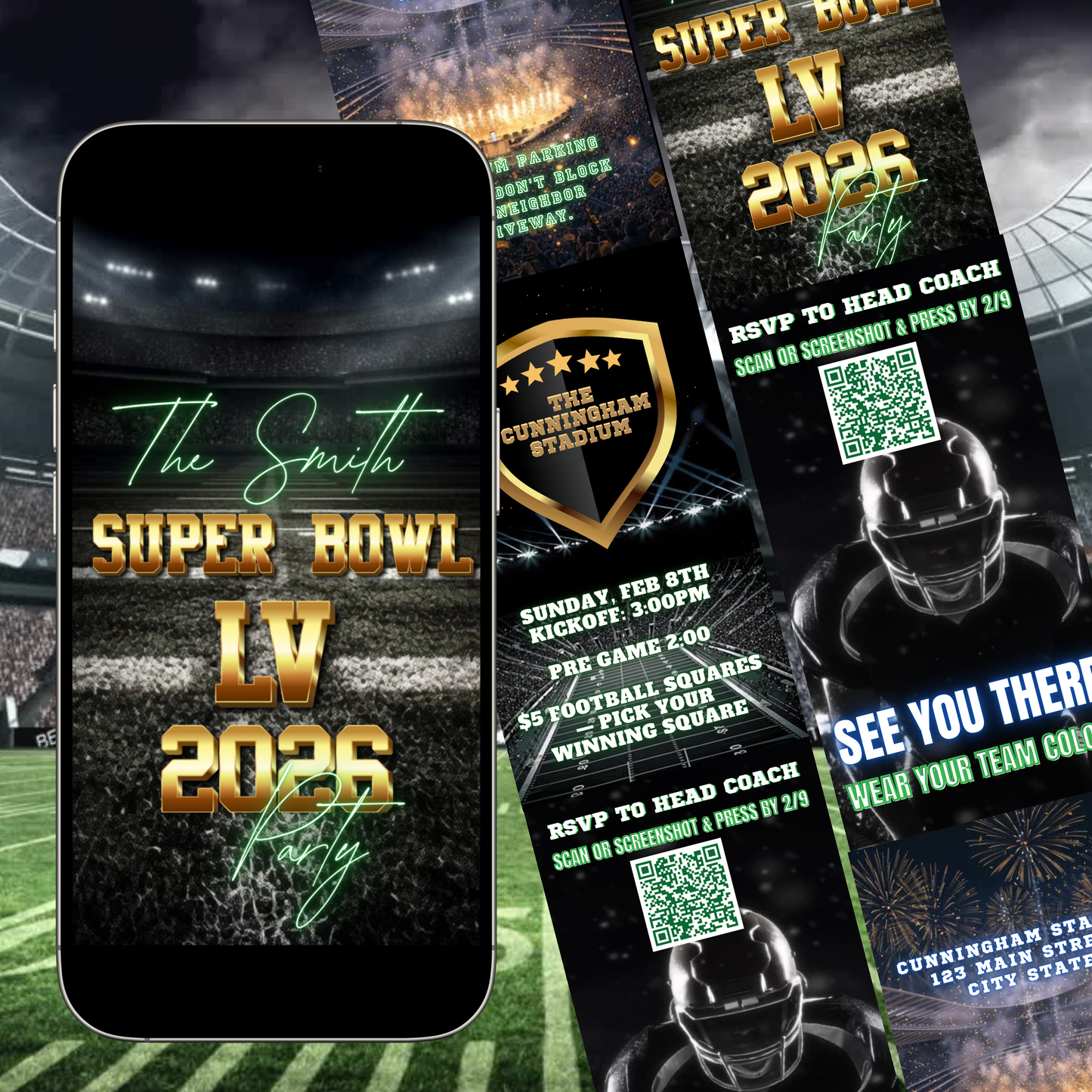 Super Bowl Video Invitation | Super BowlParty Digital Evite | Football Canva Template