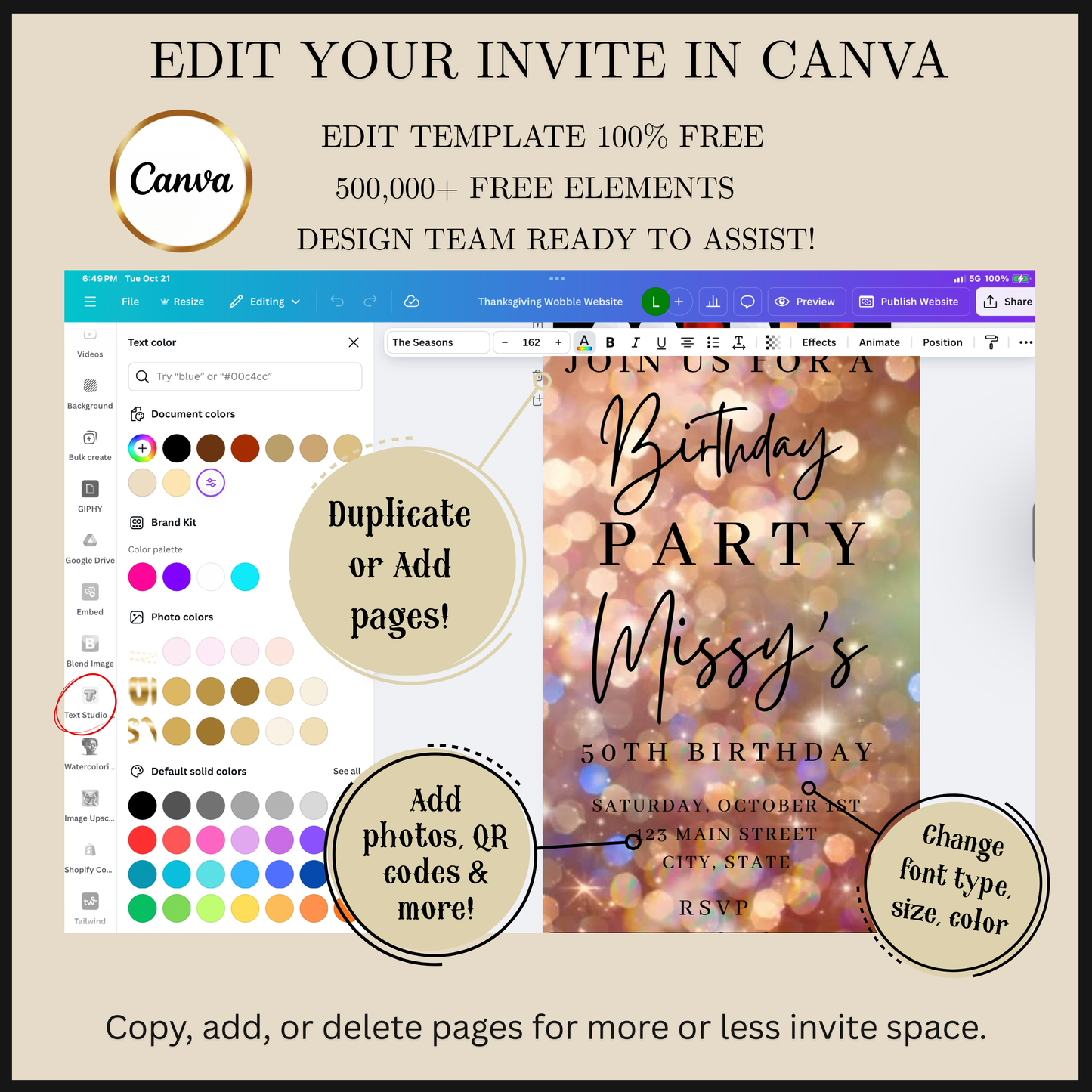 Rose Gold Bokeh Video Invitation | Animated Birthday Digital Evite | Editable Canva Invite Template