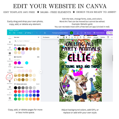 Party Animals Video Invitation Template | Mobile Animated Invite Kids Birthday | Canva Video Evite Download