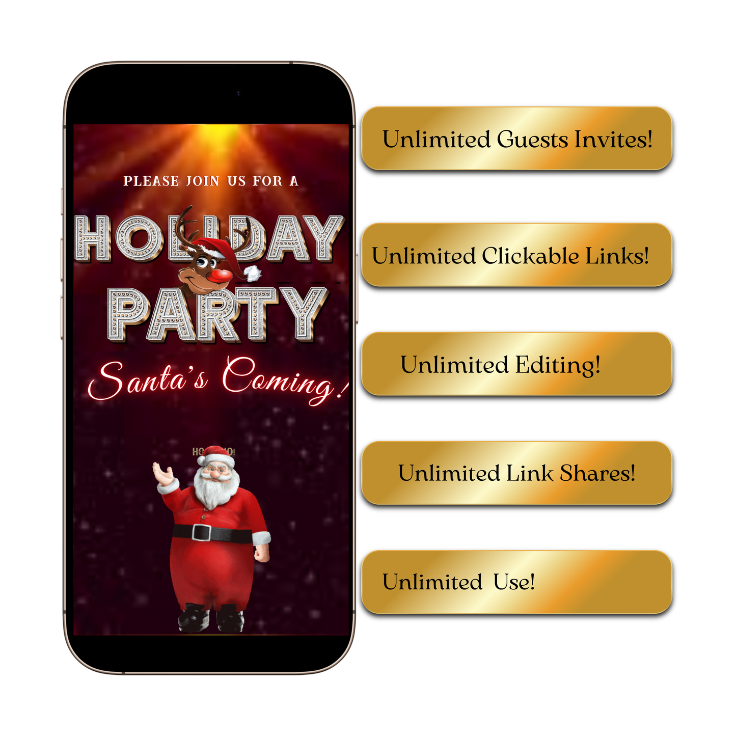 Editable Christmas Video Invitation | Animated Santa Digital Evite | Editable Canva Invite Template