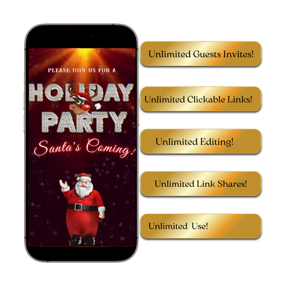 Editable Christmas Video Invitation | Animated Santa Digital Evite | Editable Canva Invite Template