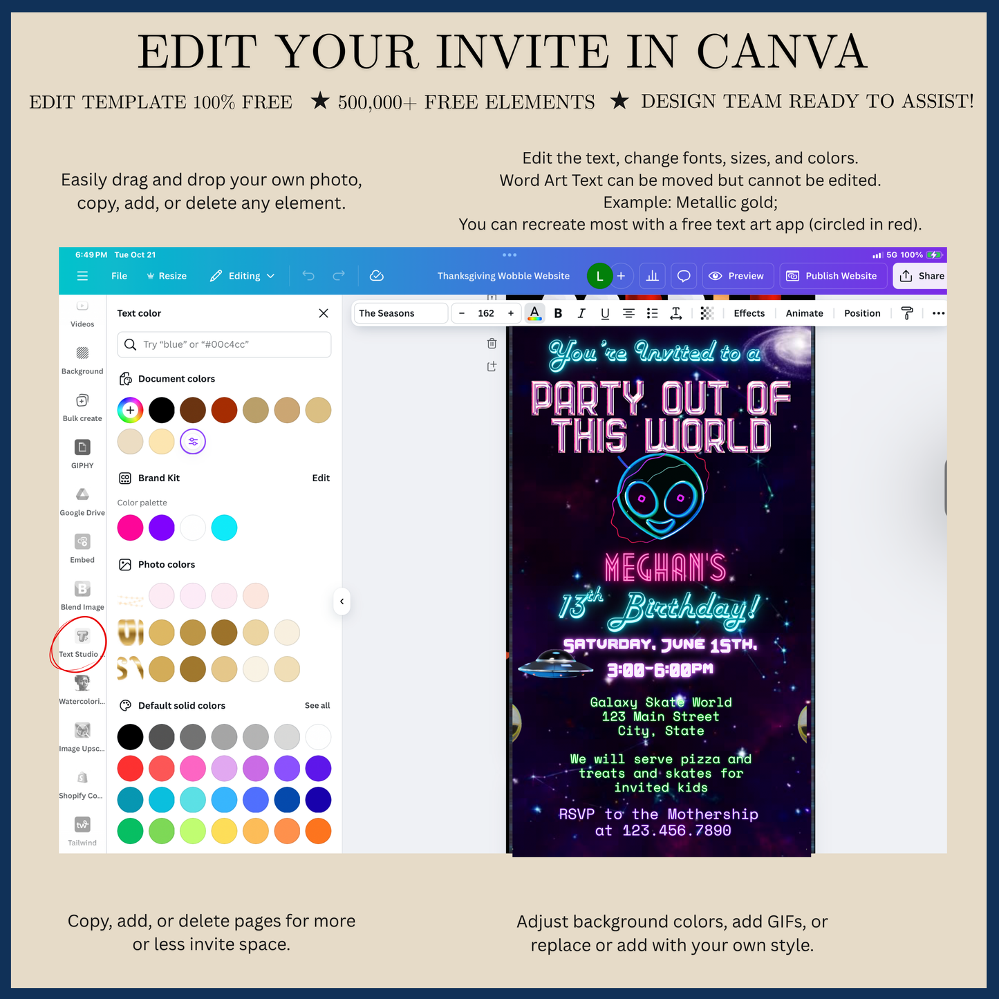 Party Out of This World Alien Birthday Invitation | Mobile Animated Alien Invite | Editable Canva Template