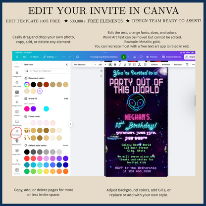 Party Out of This World Alien Birthday Invitation | Mobile Animated Alien Invite | Editable Canva Template