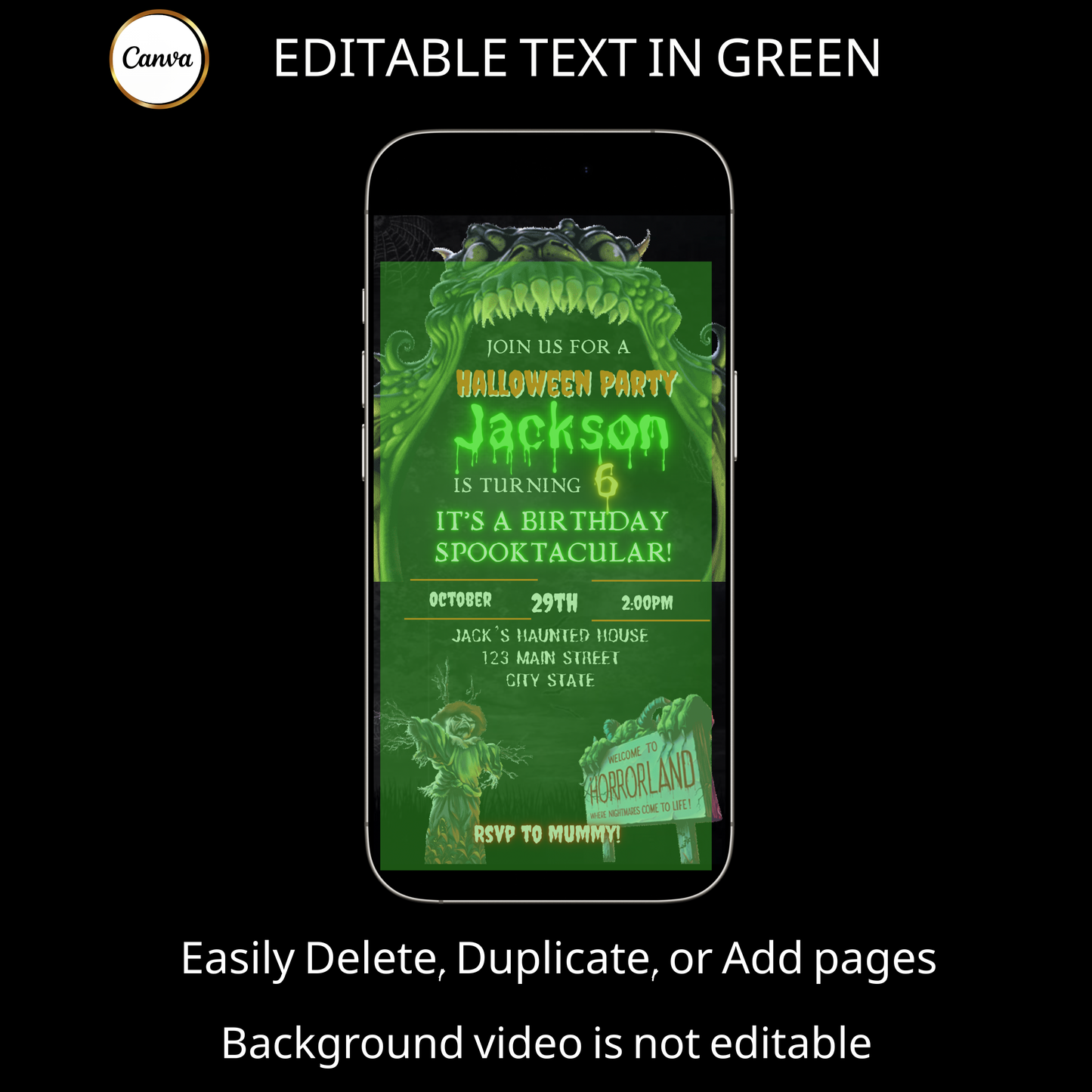 Halloween Video Invitation | Animated Halloween Digital Evite | Editable Canva Invite Template