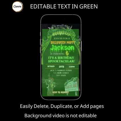 Halloween Video Invitation | Animated Halloween Digital Evite | Editable Canva Invite Template