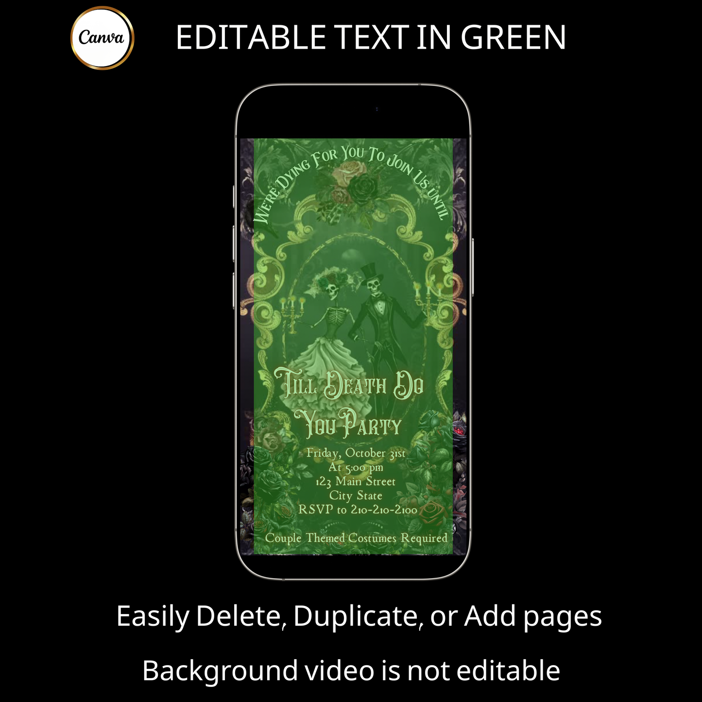 Halloween-Videoeinladung, animierte Halloween-Hochzeitseinladung, bearbeitbare mobile Halloween-Partyeinladung