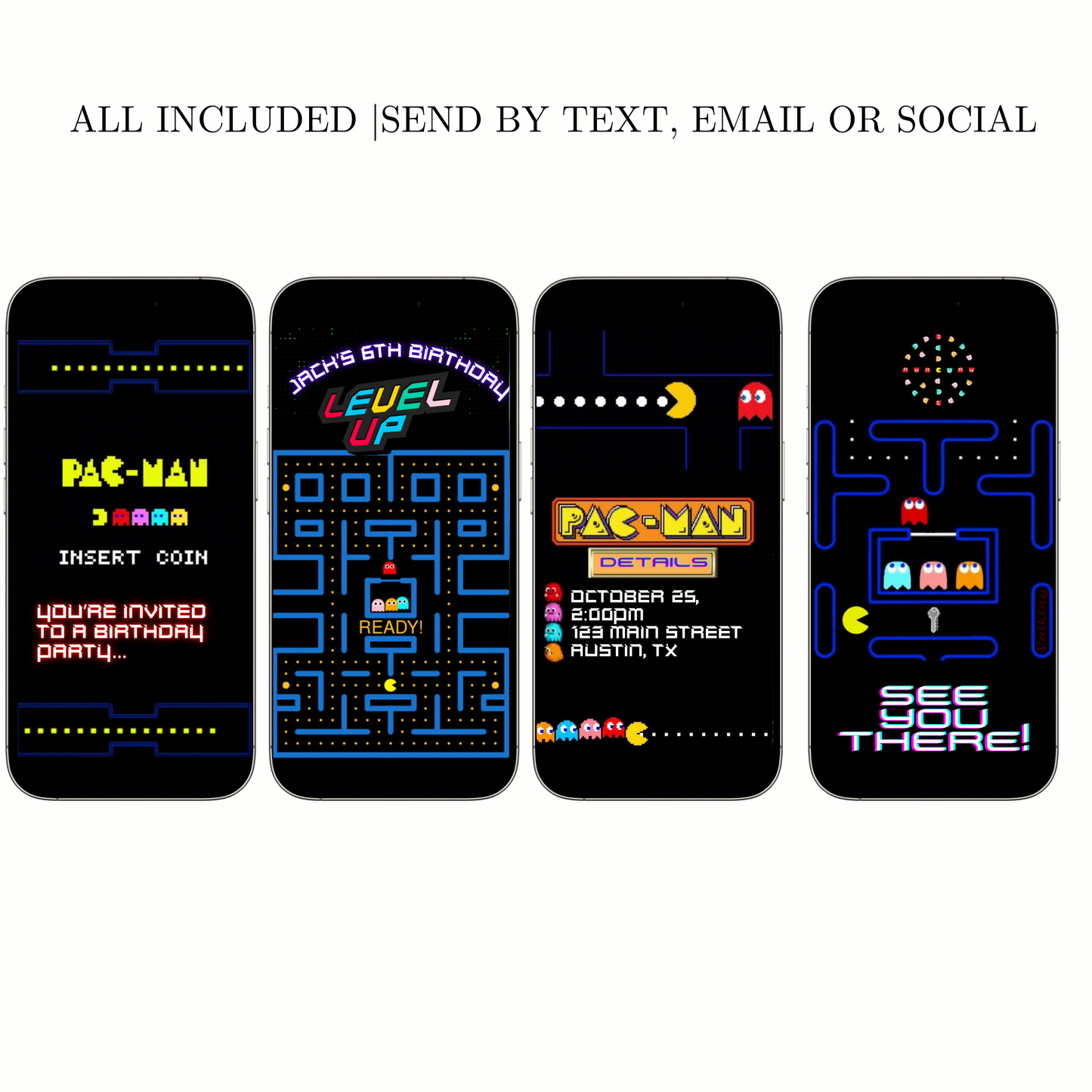PAC-MAN-Videoeinladung | Animierte PAC-MAN-Geburtstagseinladung