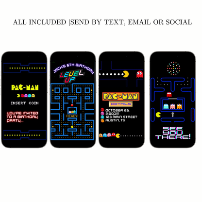 PAC-MAN-Videoeinladung | Animierte PAC-MAN-Geburtstagseinladung