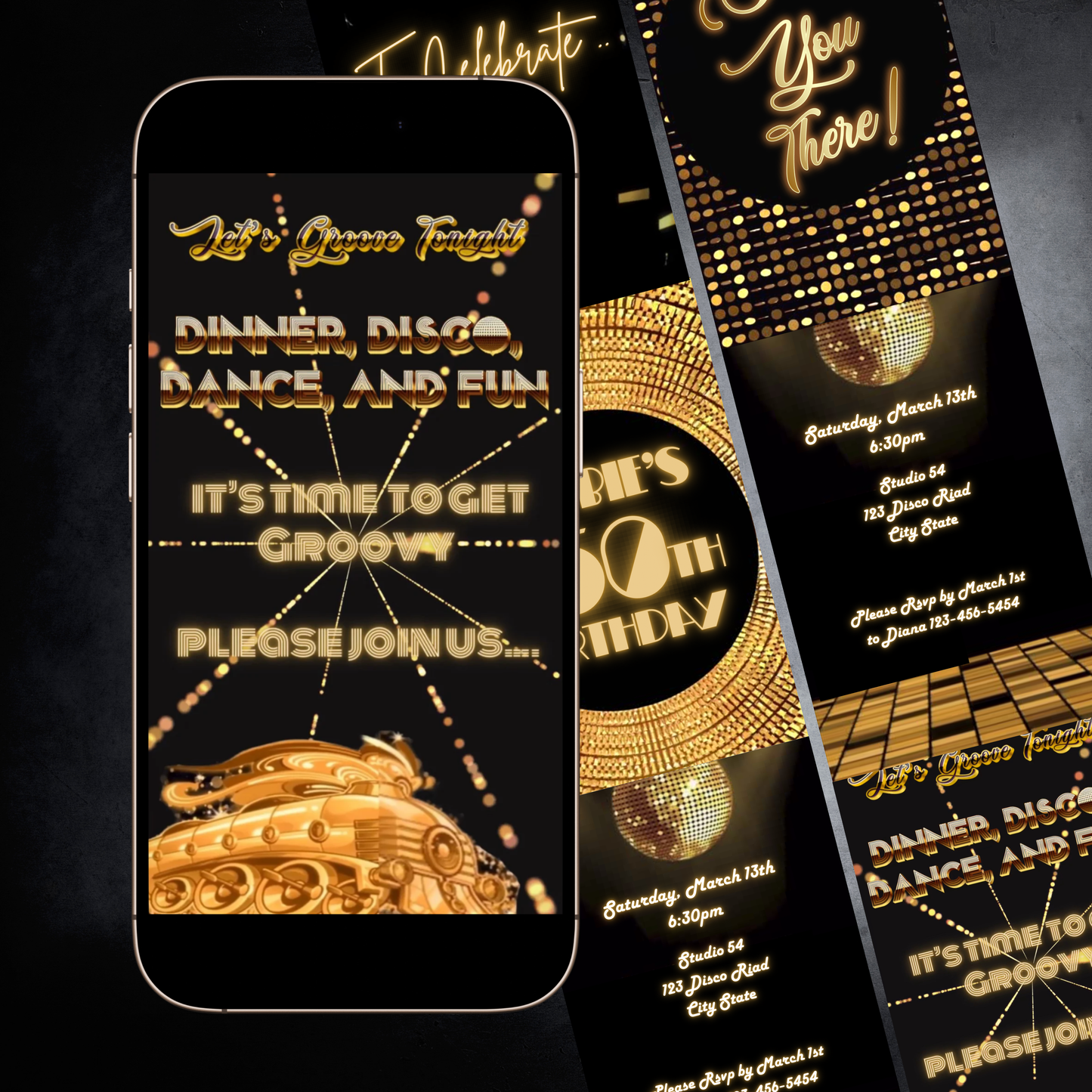 Gold Disco Party Video Invitation Glam Dance Night Evite |  Soul Train Animated Evite