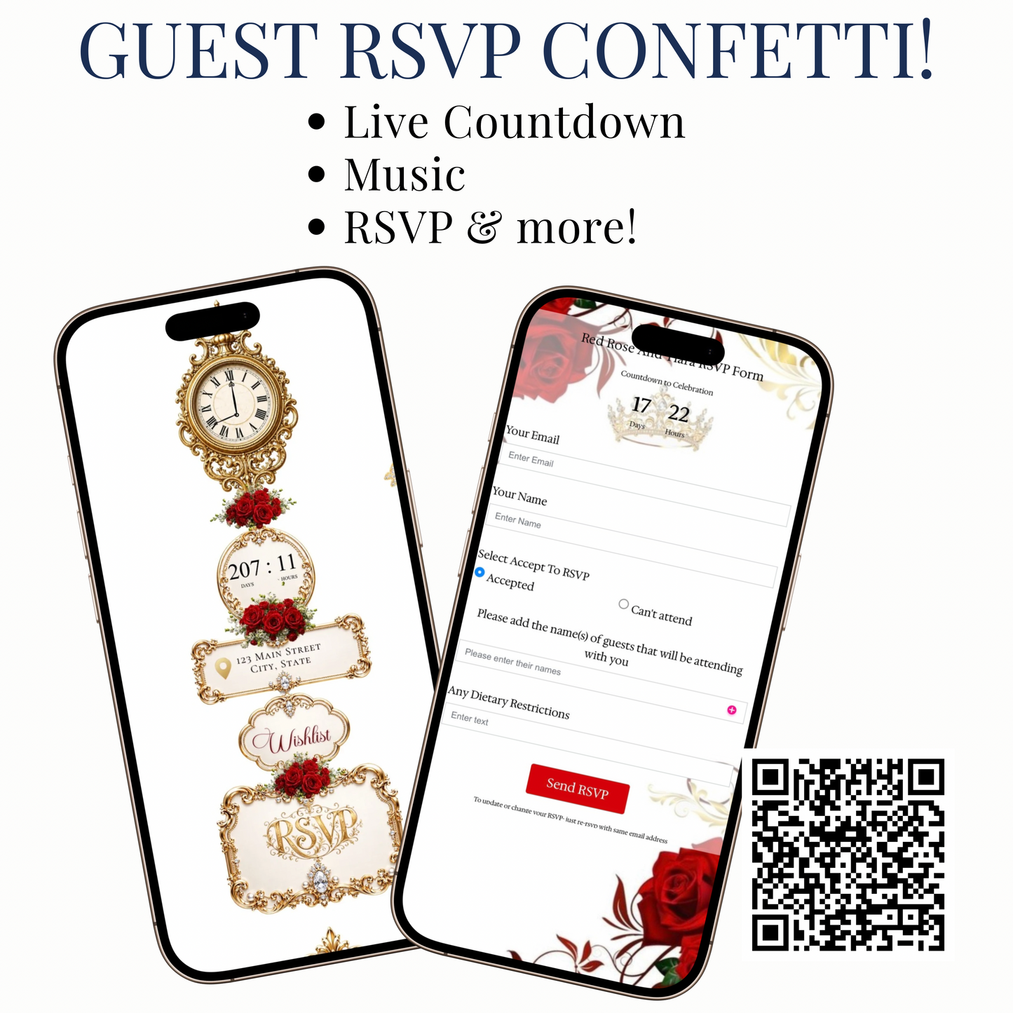 Red and Gold Quinceanera Website Invitation with RSVP tracking