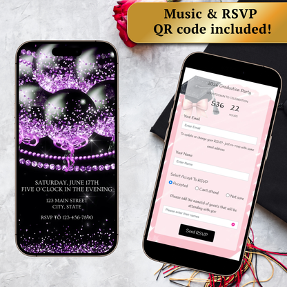 2026 Graduation Party Video Invitation | Digital Purple Graduation Invite | Editable Online RSVP Evite Canva Template