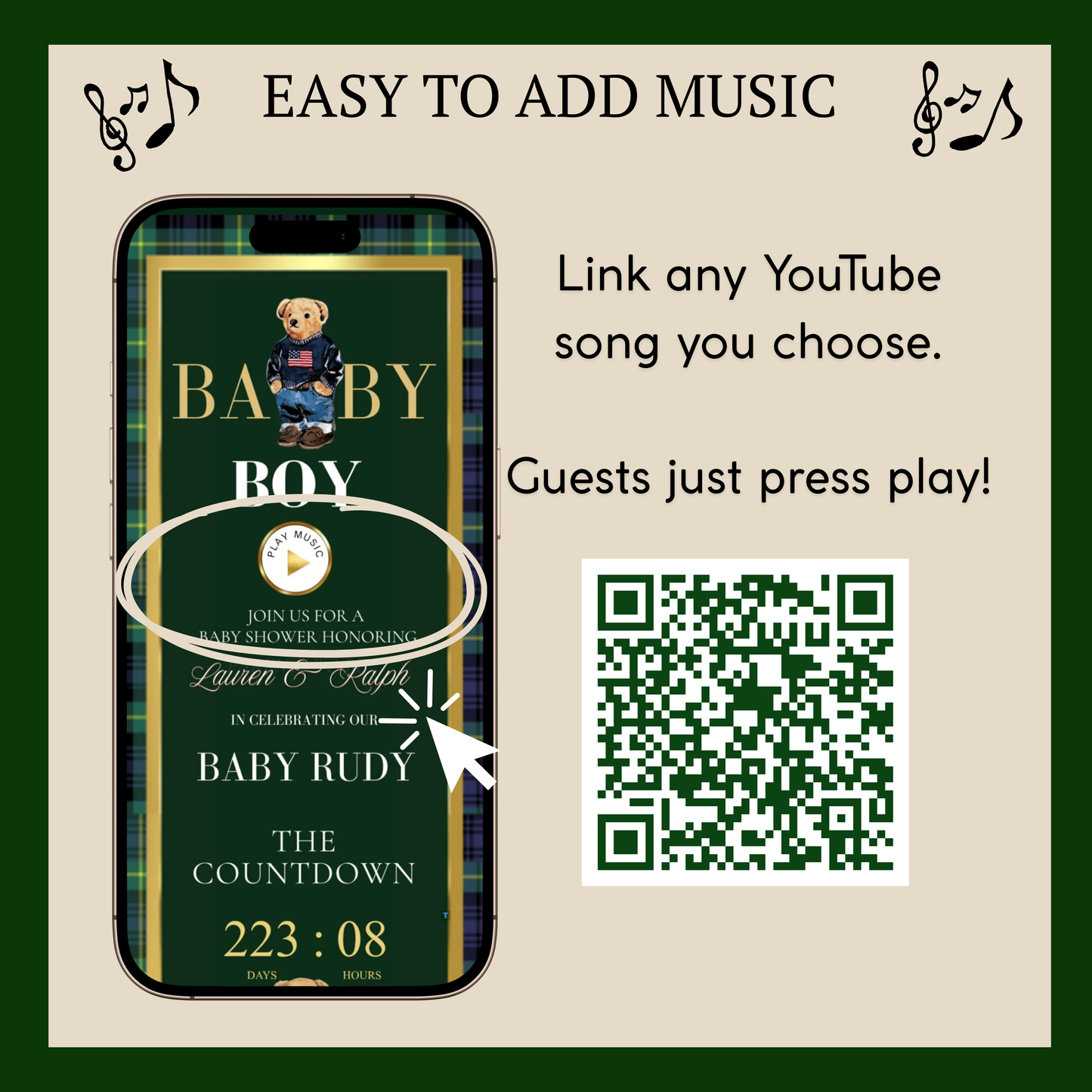 Polo Bear Ralph Lauren Baby Shower Website Invite | Animated Bearly Wait Baby Shower Invite with Rsvp tracking