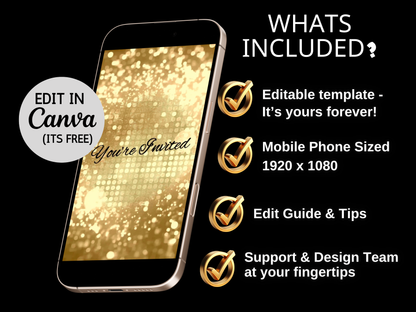 Black and Gold Quinceanera Video Invite | Animated Sweet 15 16 Quince Evite | Editable Canva Evite Template