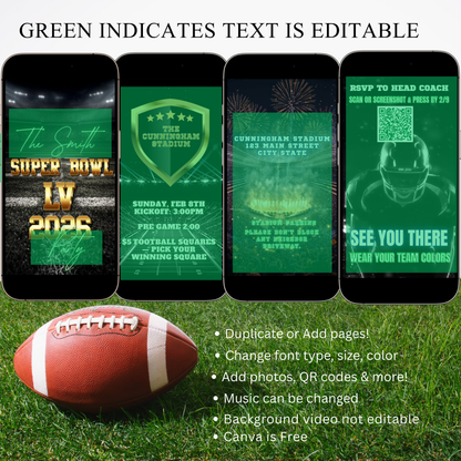 Super Bowl Video Invitation | Super BowlParty Digital Evite | Football Canva Template