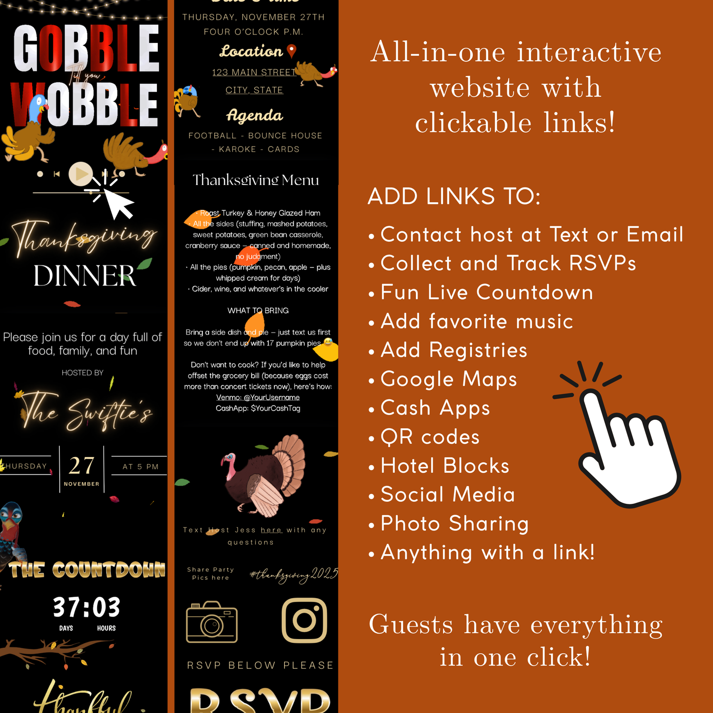 Funny Thanksgiving Invite Website with RSVP tracking, Animated Friendsgiving Dinner Invite Website Template