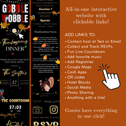 Funny Thanksgiving Invite Website with RSVP tracking, Animated Friendsgiving Dinner Invite Website Template