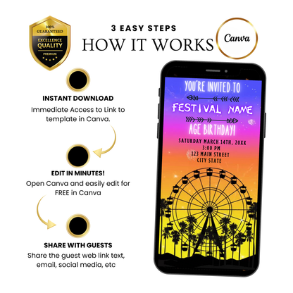Bearbeitbare Coachella-Videoeinladung | Animierte Geburtstagseinladung für mobile Musikfestivals | Canva-Videoeinladungsvorlage