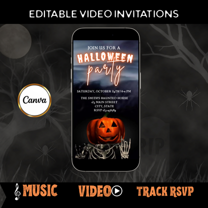 Halloween Video Invitation | Animated Halloween Digital Evite | Editable Canva Invite Template