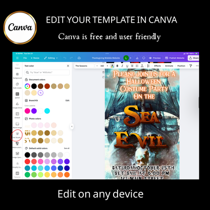 Halloween-Videoeinladung, animierte Einladung mit einem unheimlichen Seeschiff, bearbeitbare mobile Halloween-Partyeinladung