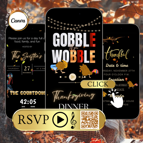 Funny Thanksgiving Invite Website with RSVP tracking, Animated Friendsgiving Dinner Invite Website Template