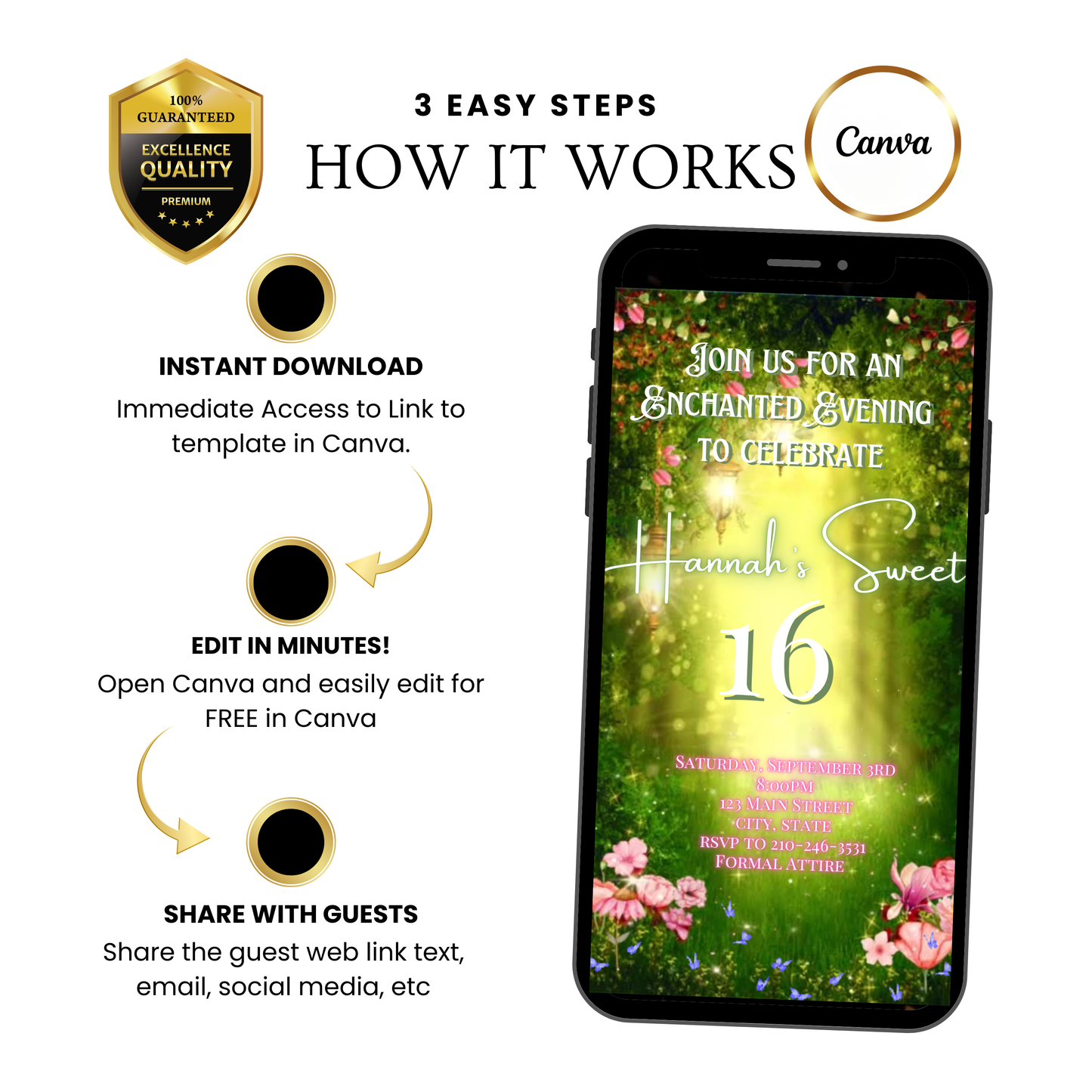 Enchanted Forest Video Invitation | Animated Fairy Garden birthday invite | Digital Canva Template