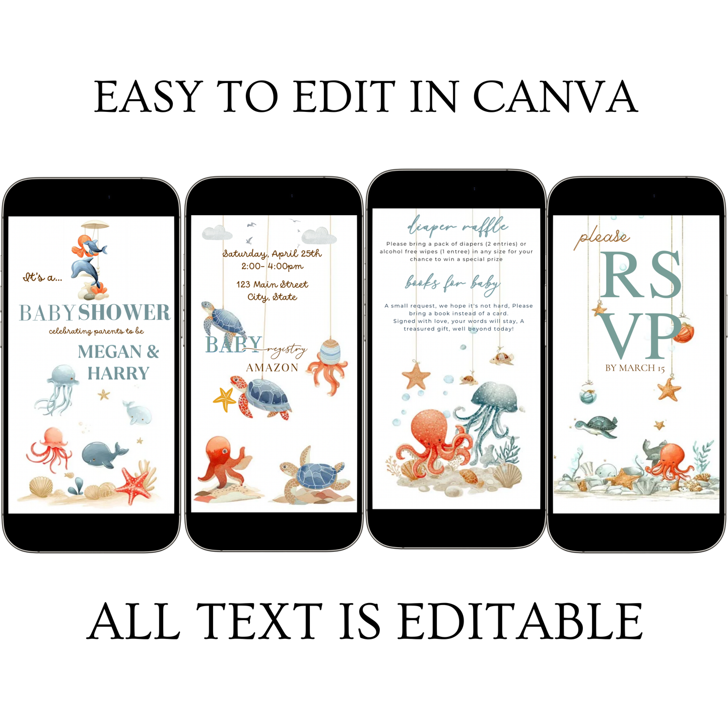 Under the Sea Baby Shower Video Invite with RSVP | Ocean Animal Canva Template Invite