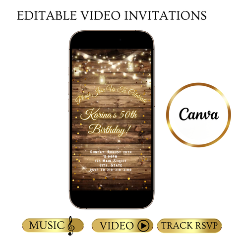 String Lights Video Invitation | Western Theme Digital Evite | Editable Canva Template